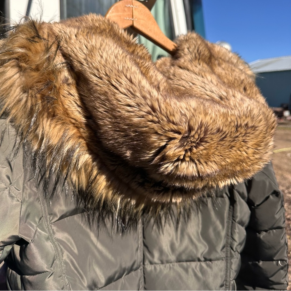 Cole Haan Down Puffer Coat Size‎ L Green Long Hood Lined Jacket Normcore Outdoor - Picture 9 of 15